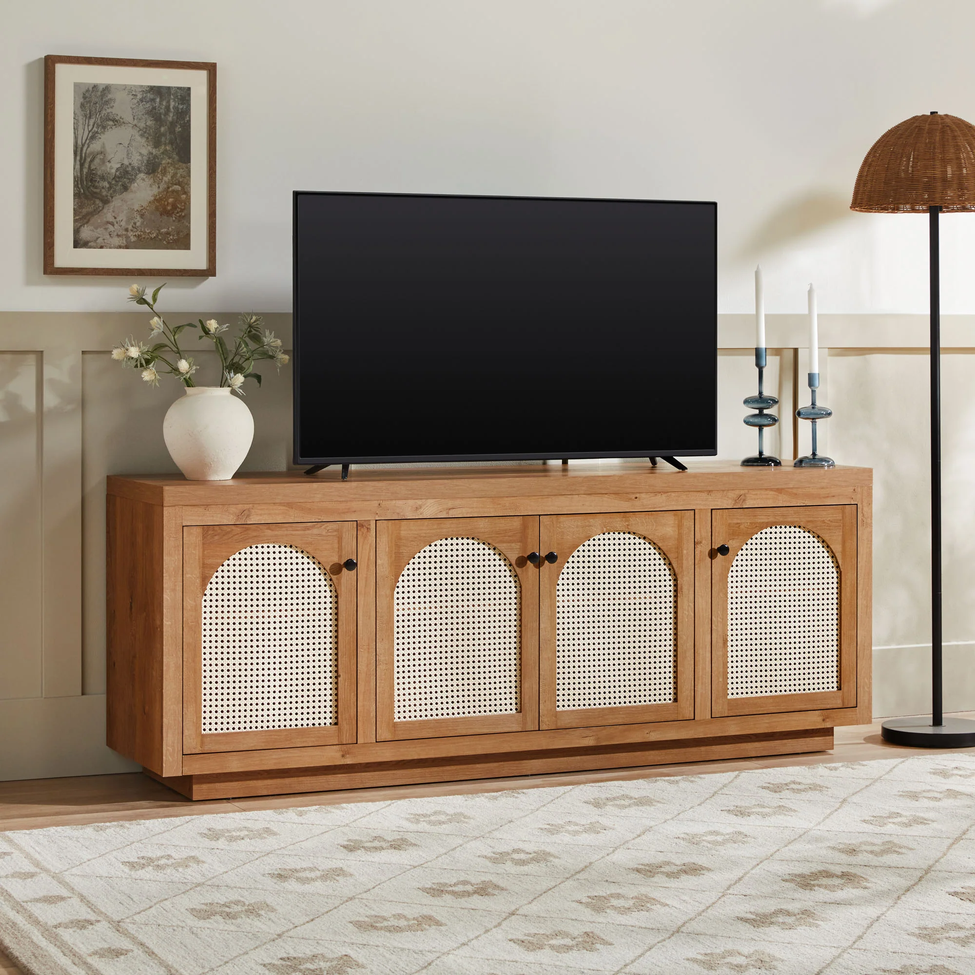 Sasha Contemporary TV Stand and Sideboard with Rattan Doors for up to 80" TV - Image 13