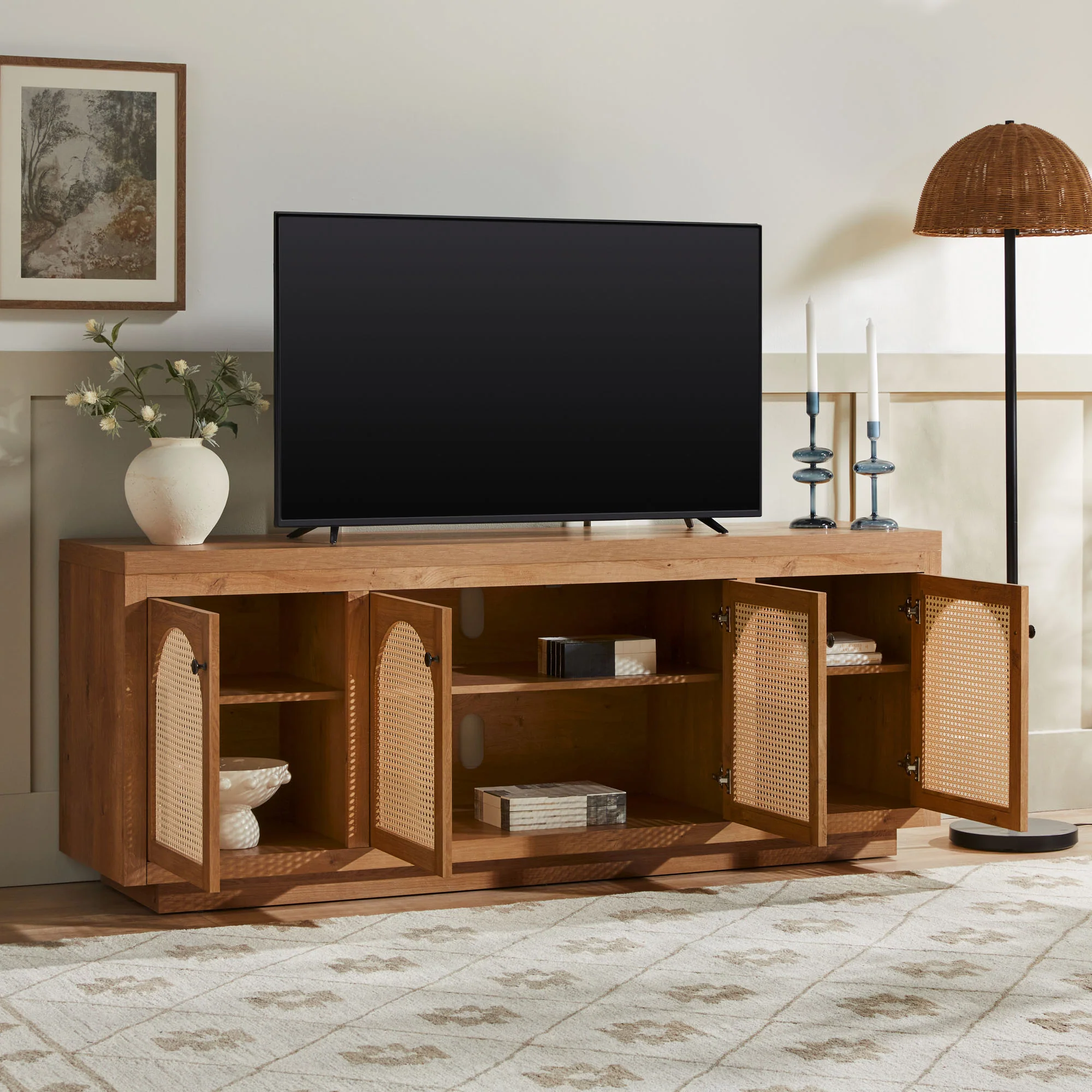 Sasha Contemporary TV Stand and Sideboard with Rattan Doors for up to 80" TV - Image 14