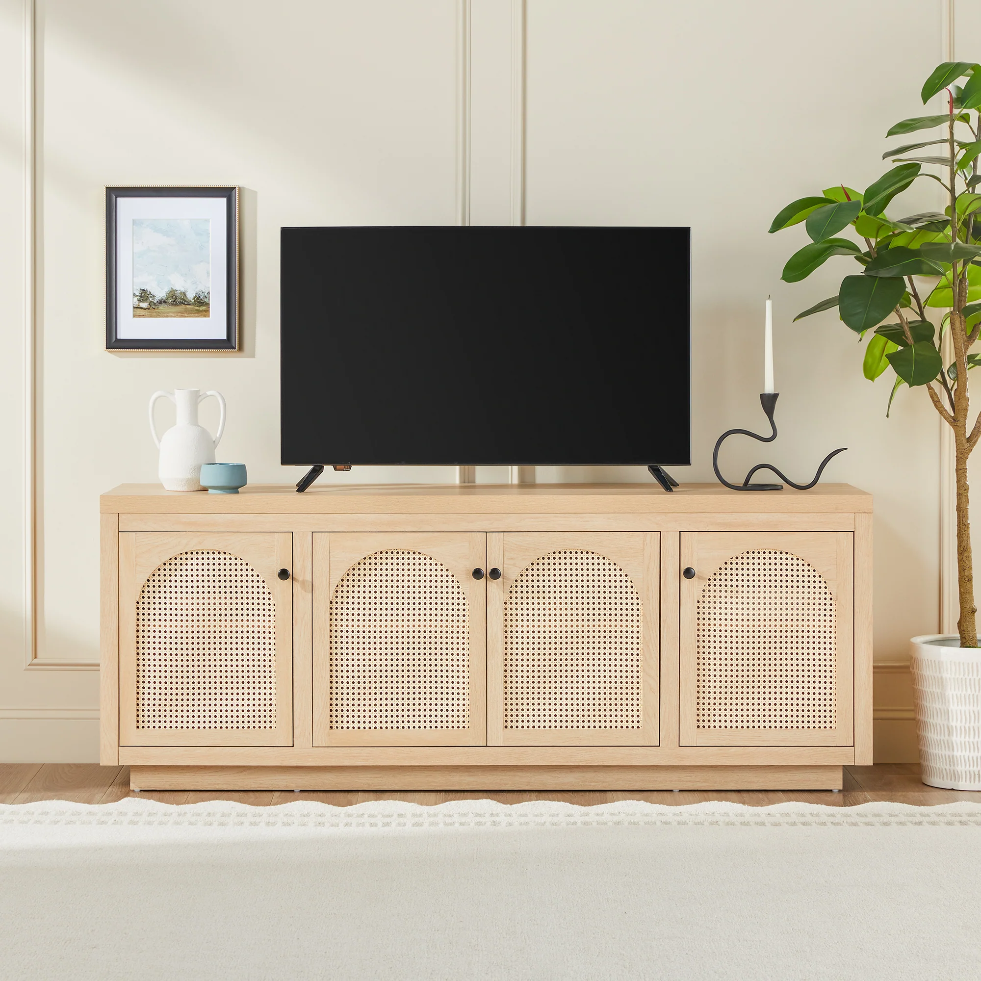 Sasha Contemporary TV Stand and Sideboard with Rattan Doors for up to 80" TV - Image 4