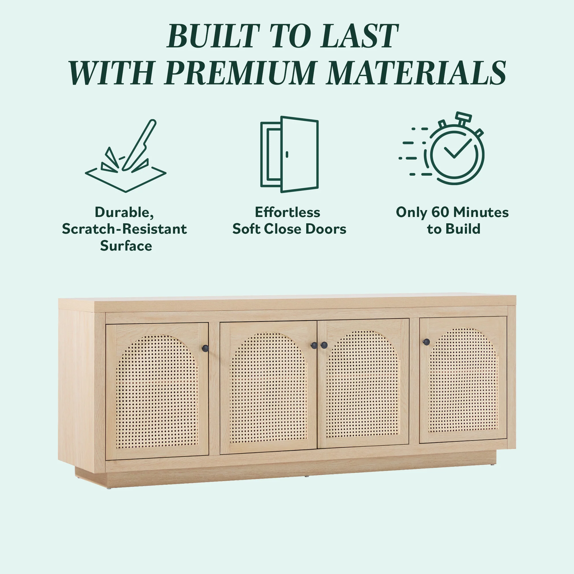 Sasha Contemporary TV Stand and Sideboard with Rattan Doors for up to 80" TV - Image 5