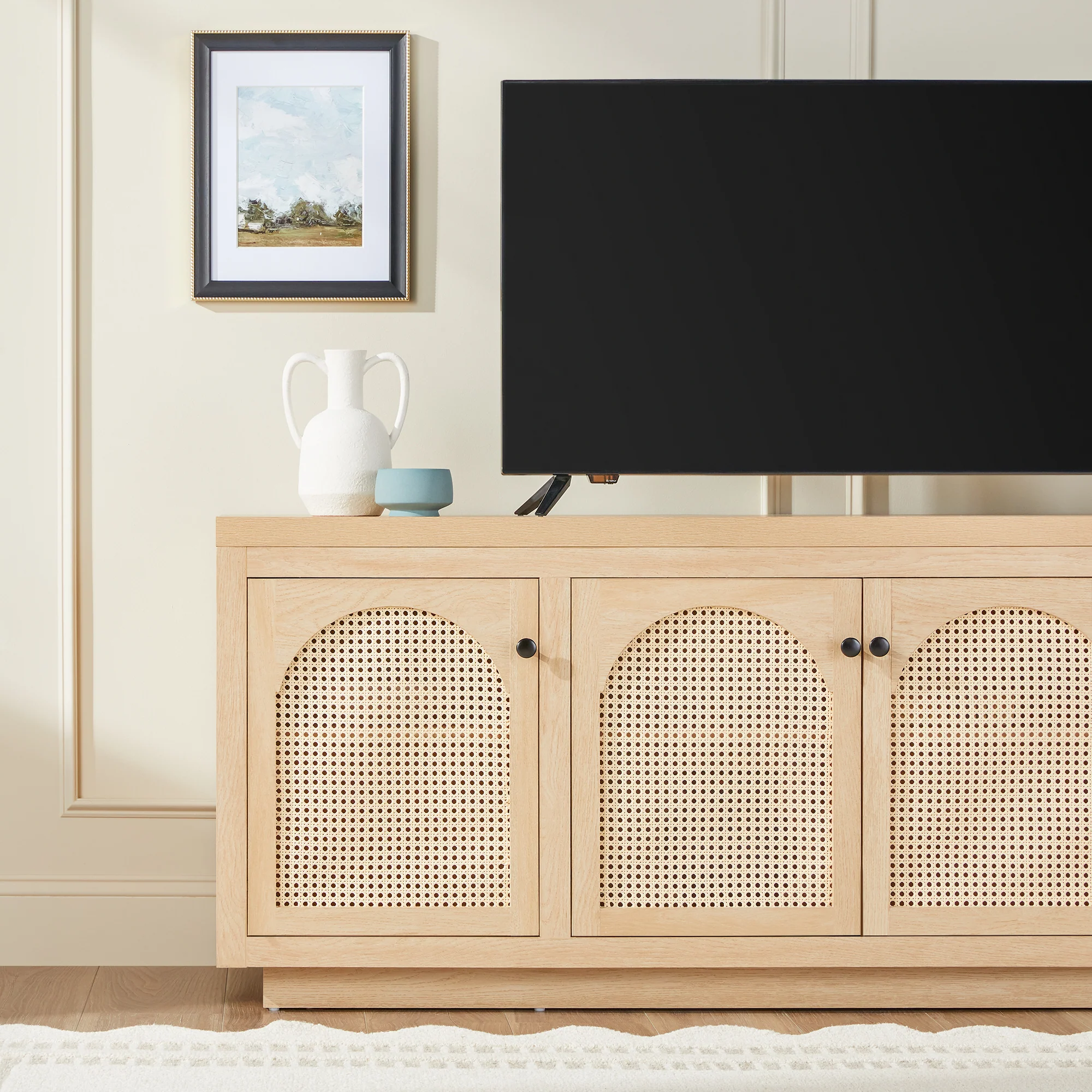 Sasha Contemporary TV Stand and Sideboard with Rattan Doors for up to 80" TV - Image 8