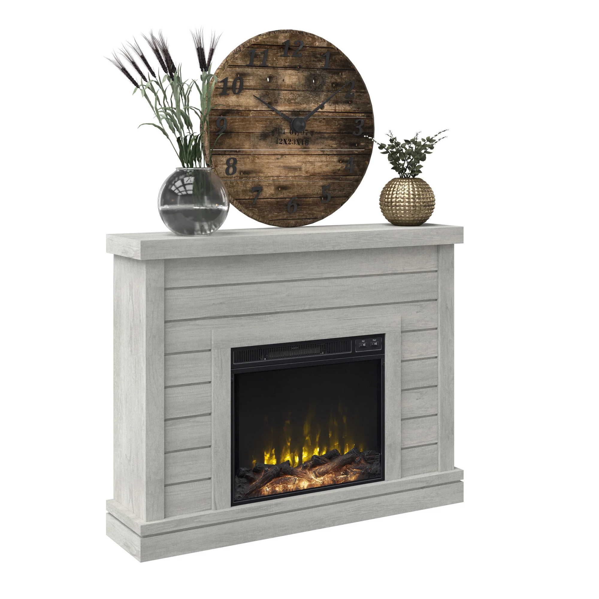 Farmhouse Shiplap Wall Mantel with Electric Fireplace - Image 6