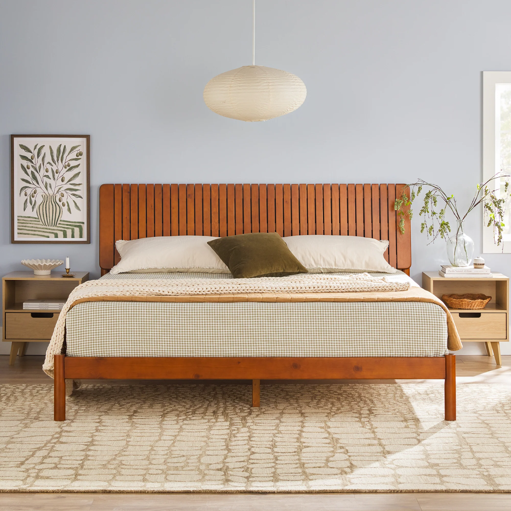 Cama Slatted Headboard Mid-Century Modern Solid Wood Bed - Image 11