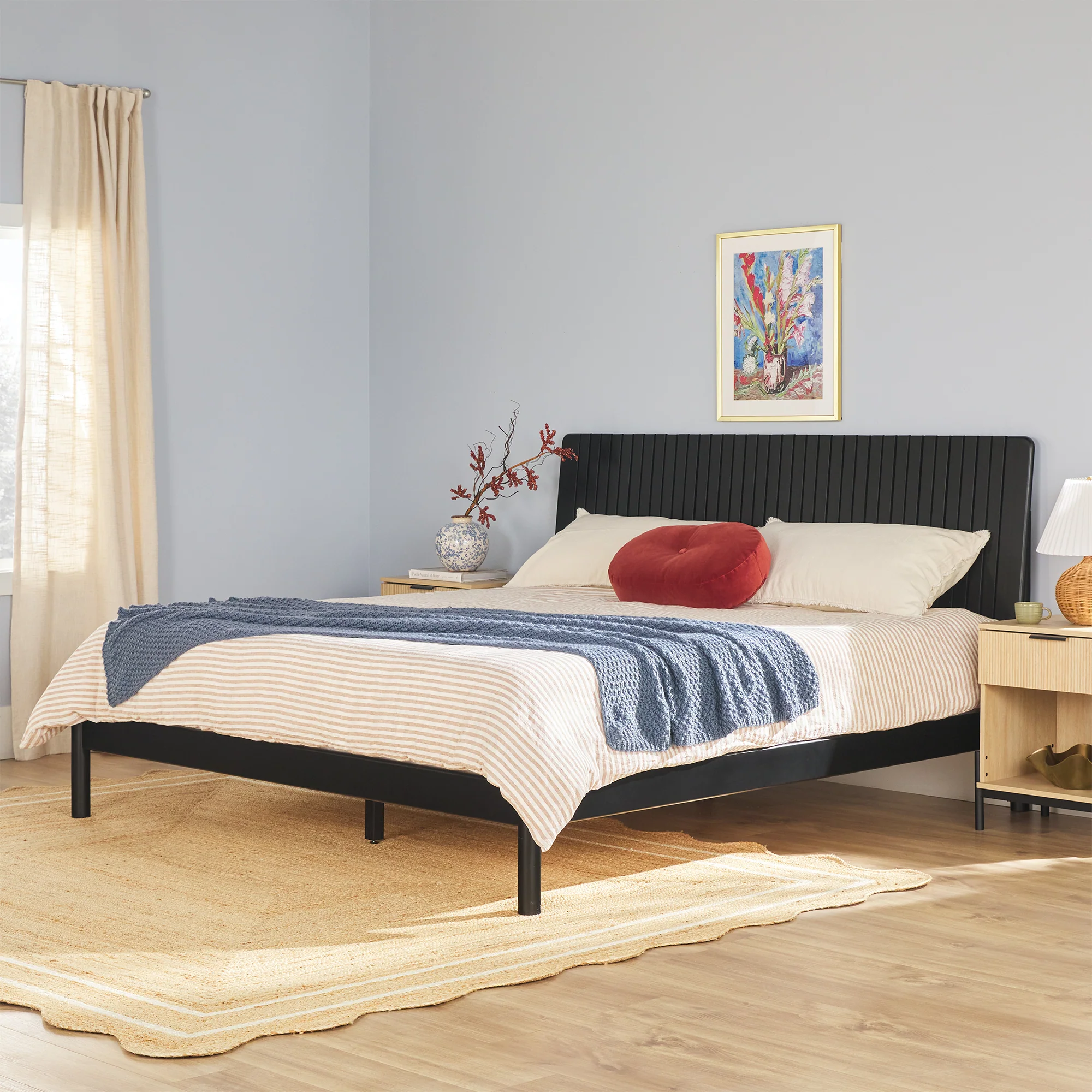 Cama Slatted Headboard Mid-Century Modern Solid Wood Bed - Image 16