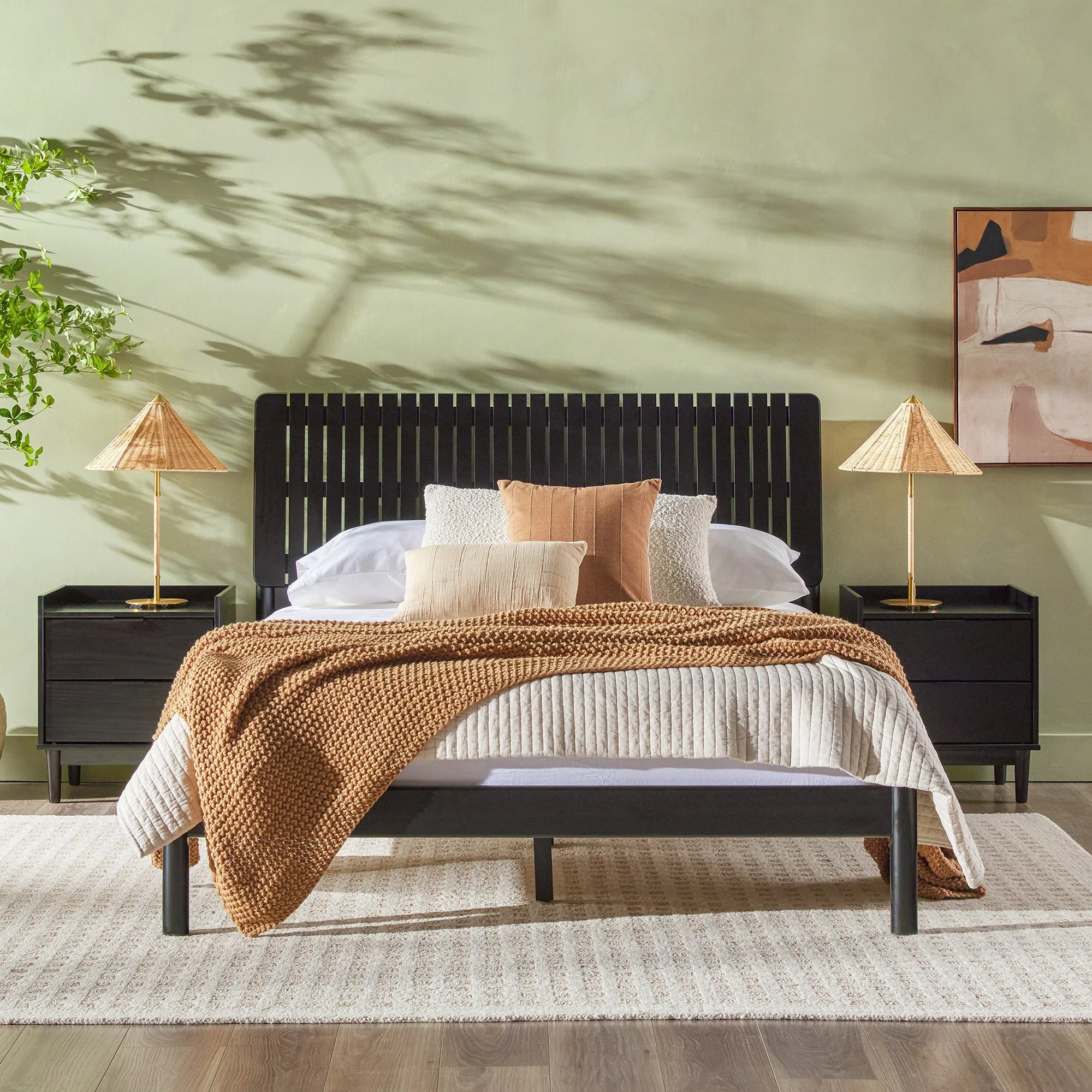 Cama Slatted Headboard Mid-Century Modern Solid Wood Bed - Image 8