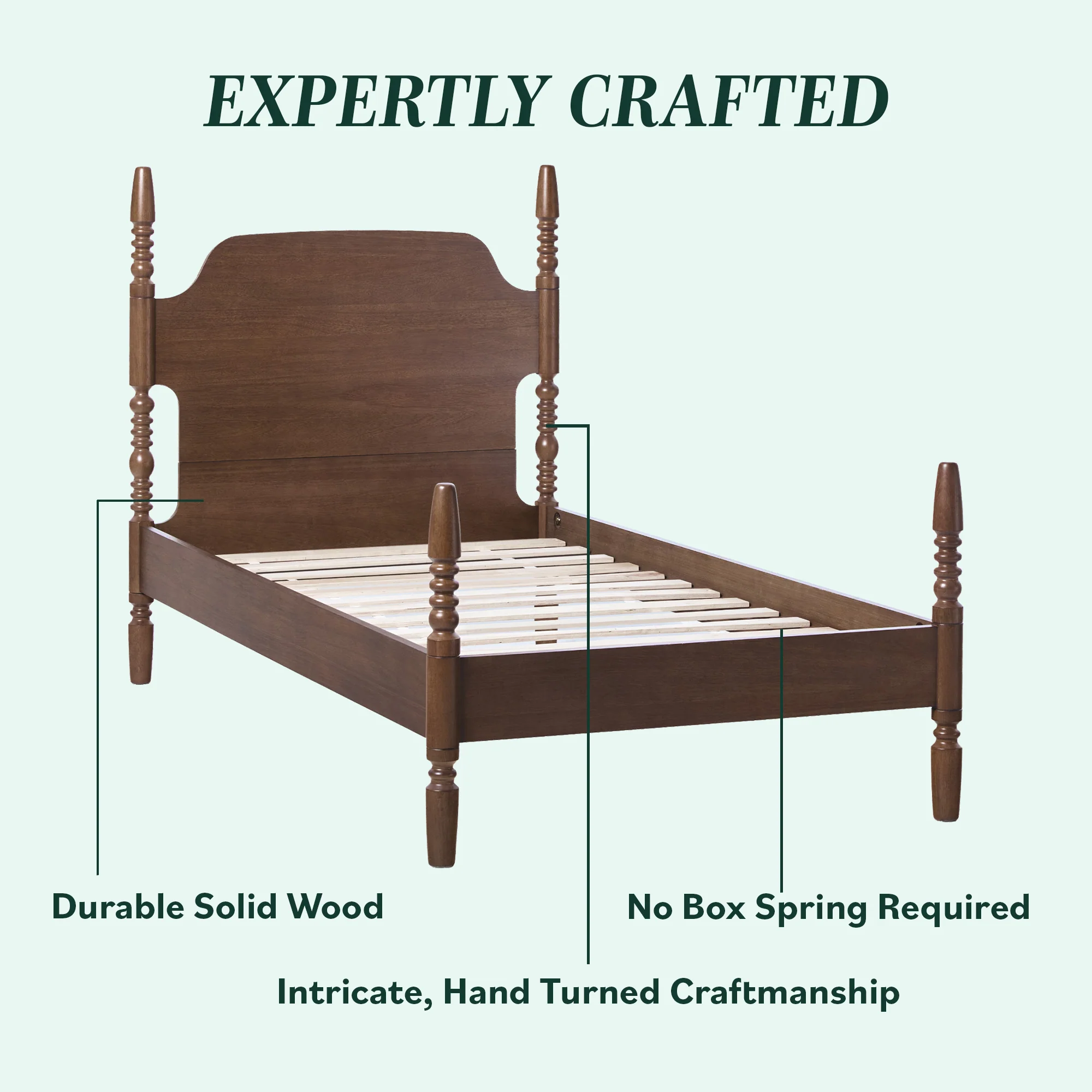 Traditional Vivienne Easy Assembly Solid Wood Twin Bedframe - Image 4