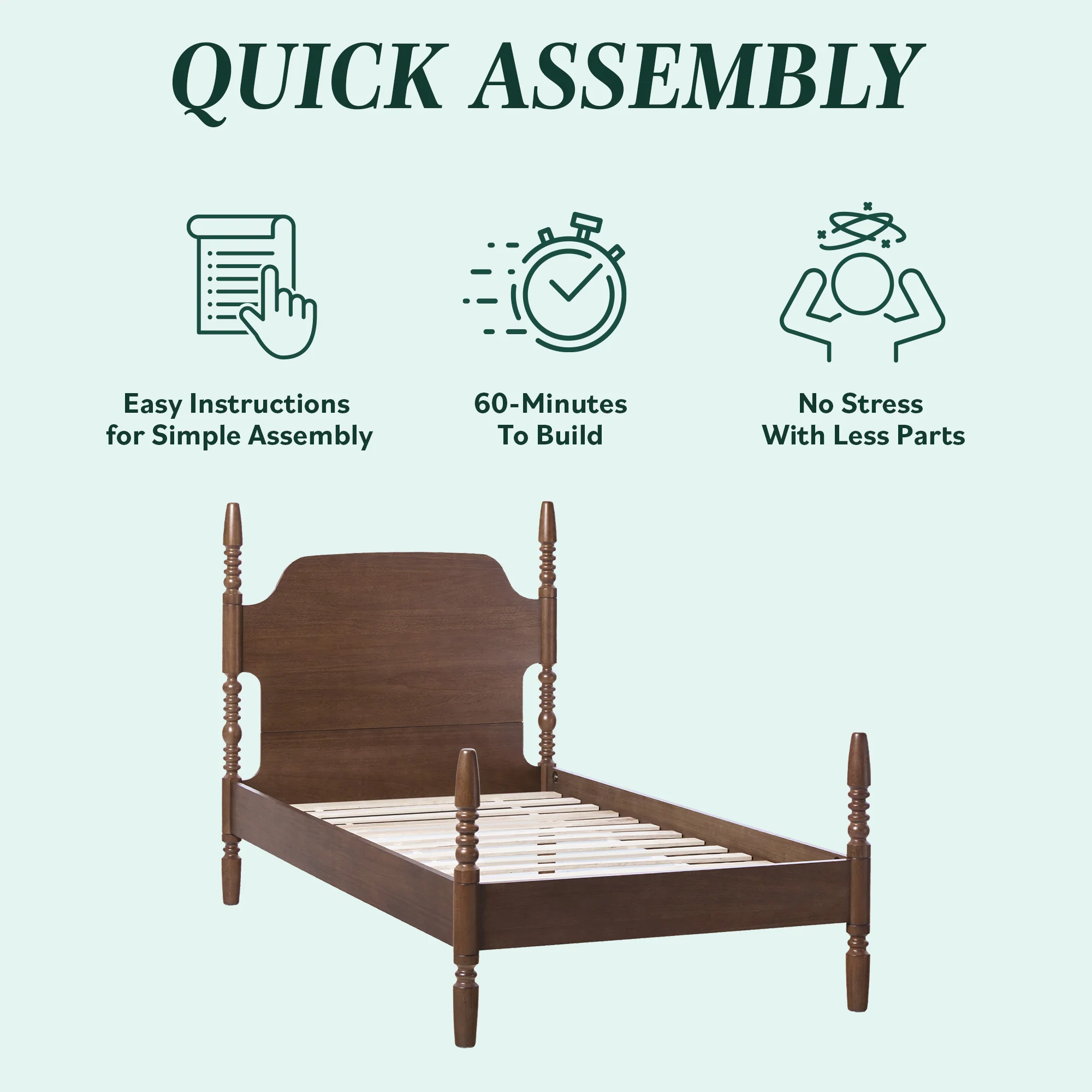 Traditional Vivienne Easy Assembly Solid Wood Twin Bedframe - Image 6