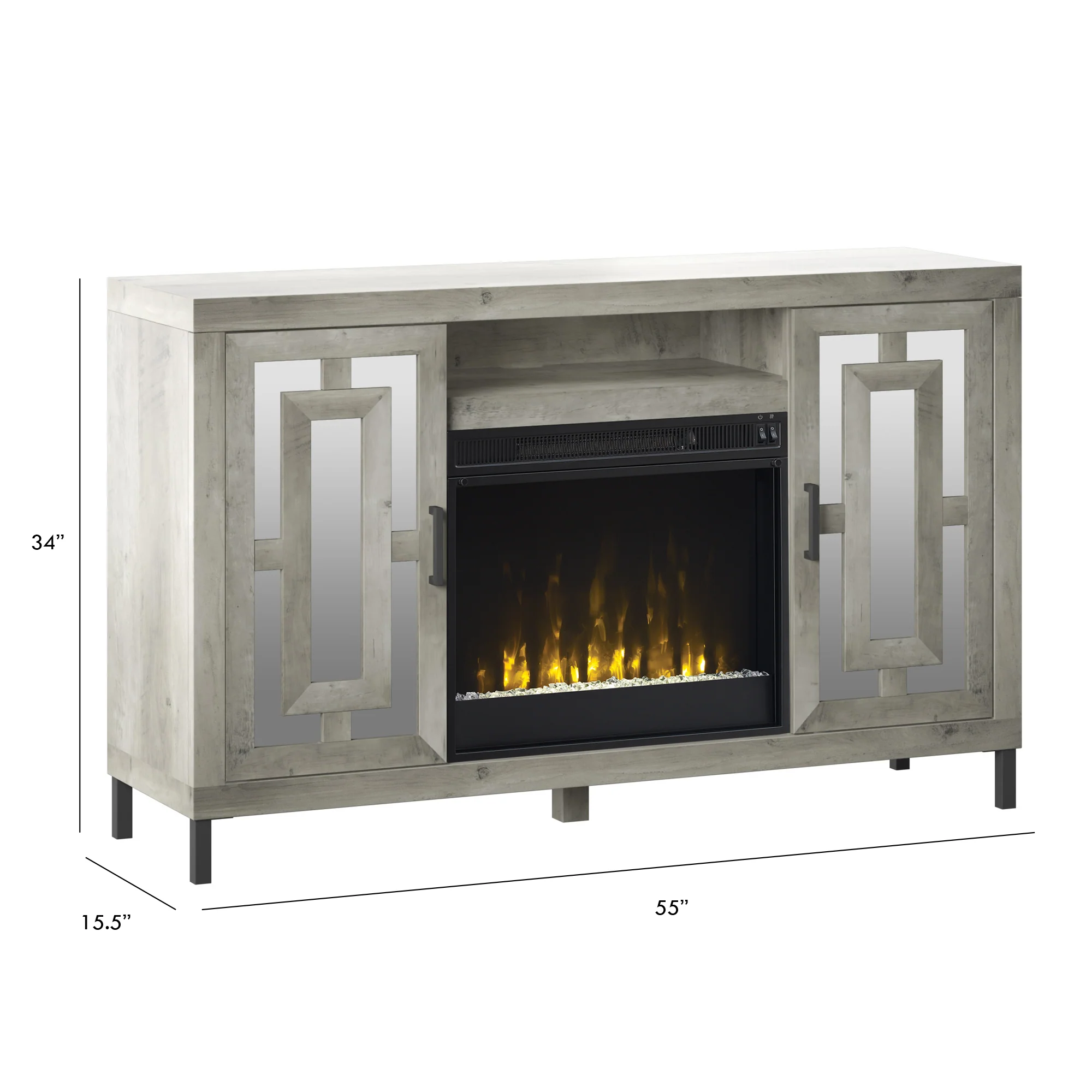 Mirrored Cabinet Door with 23" Electric Fireplace TV Stand Media Console - Image 3