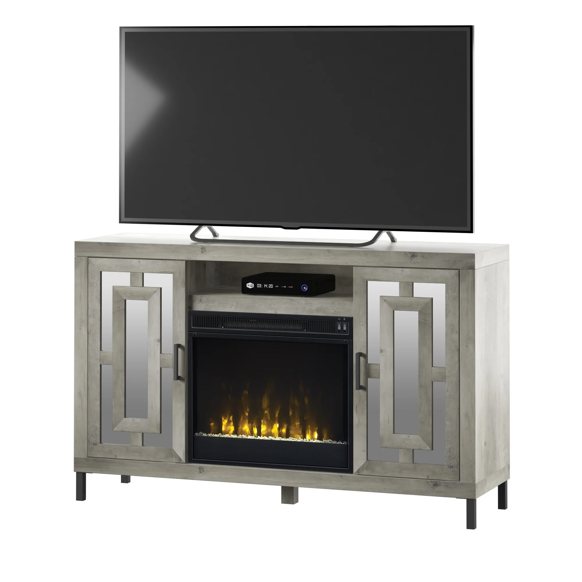 Mirrored Cabinet Door with 23" Electric Fireplace TV Stand Media Console - Image 6