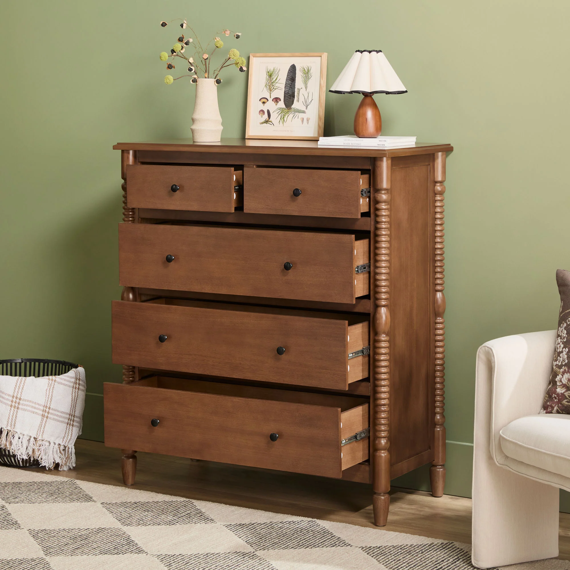 Traditional Vivienne 5-Drawer Easy Assembly Solid Wood Dresser - Image 5