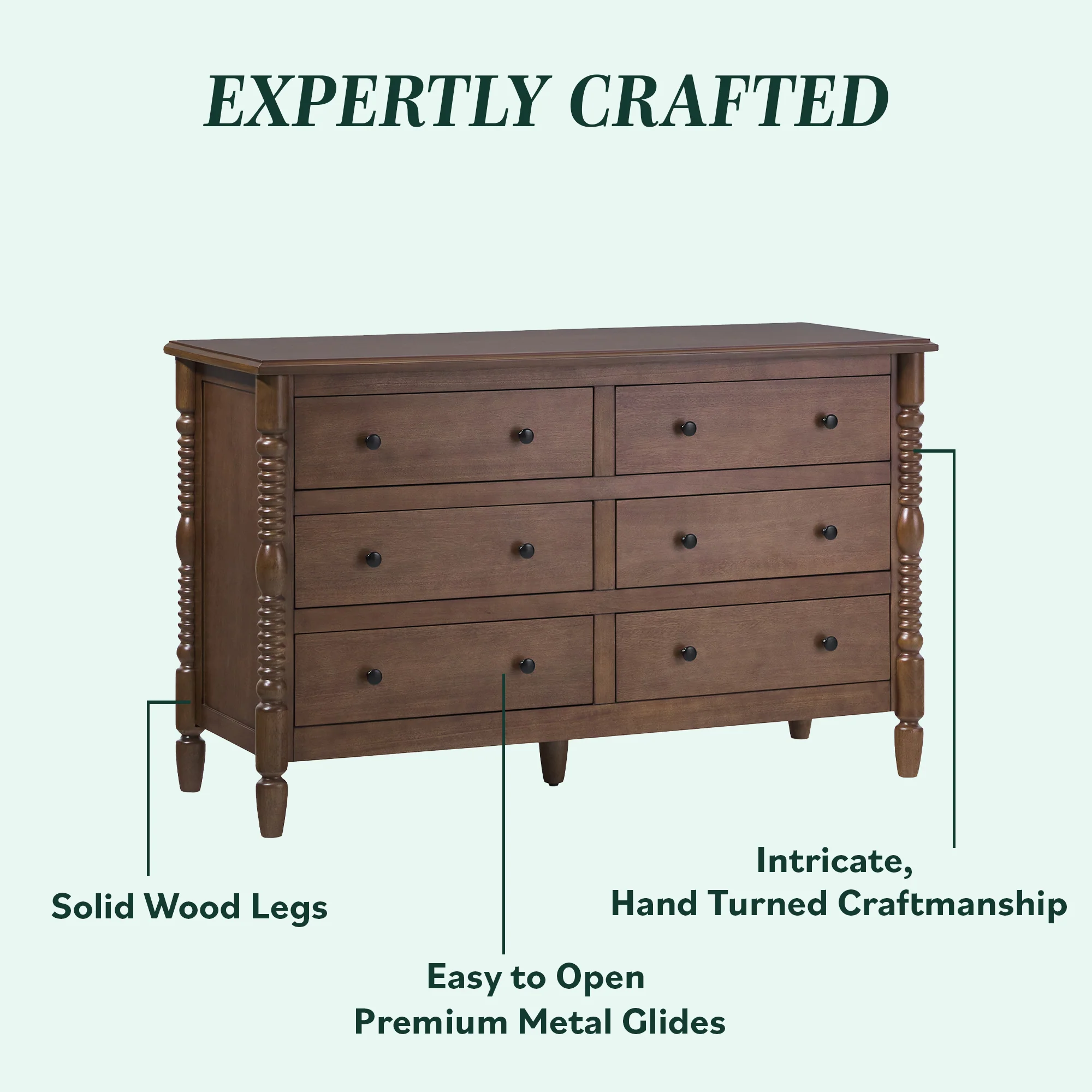 Traditional Vivienne 6-Drawer Easy Assembly Solid Wood Dresser - Image 4