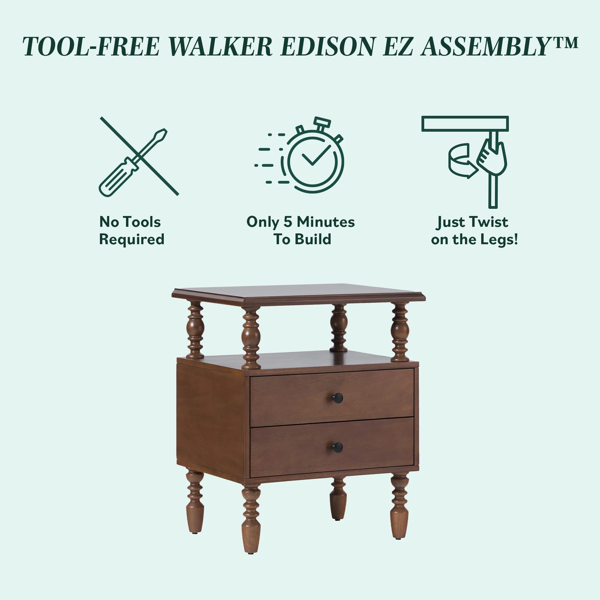 Traditional Vivienne Easy Assembly Solid Wood Nightstand - Image 6