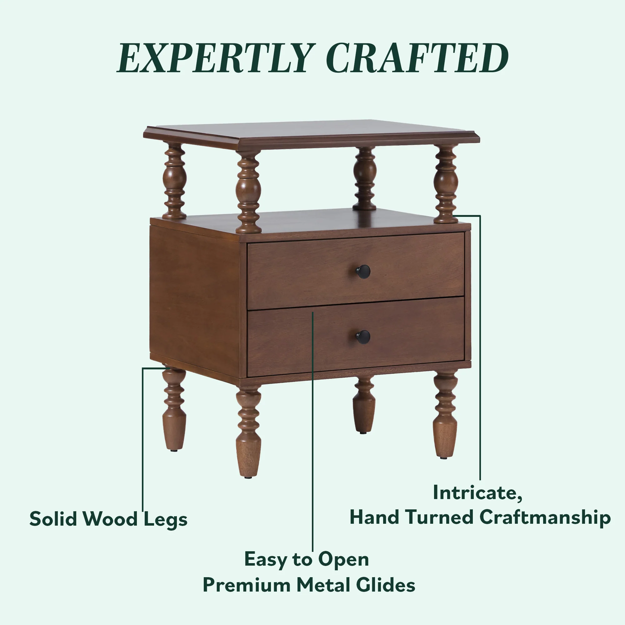 Traditional Vivienne Easy Assembly Solid Wood Nightstand - Image 7