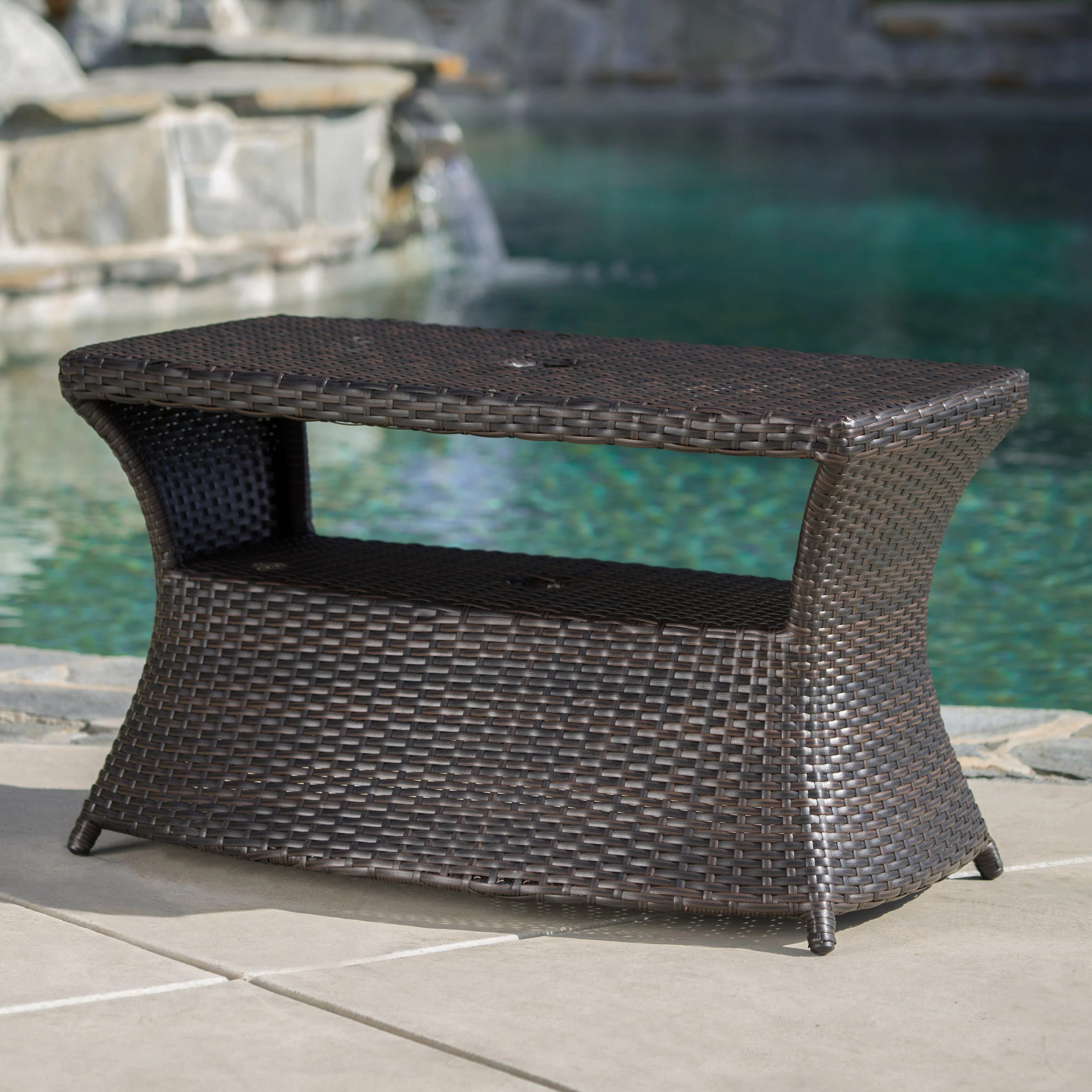 Walker Edison | Wicker Outdoor Patio Coffee Table - Image 3