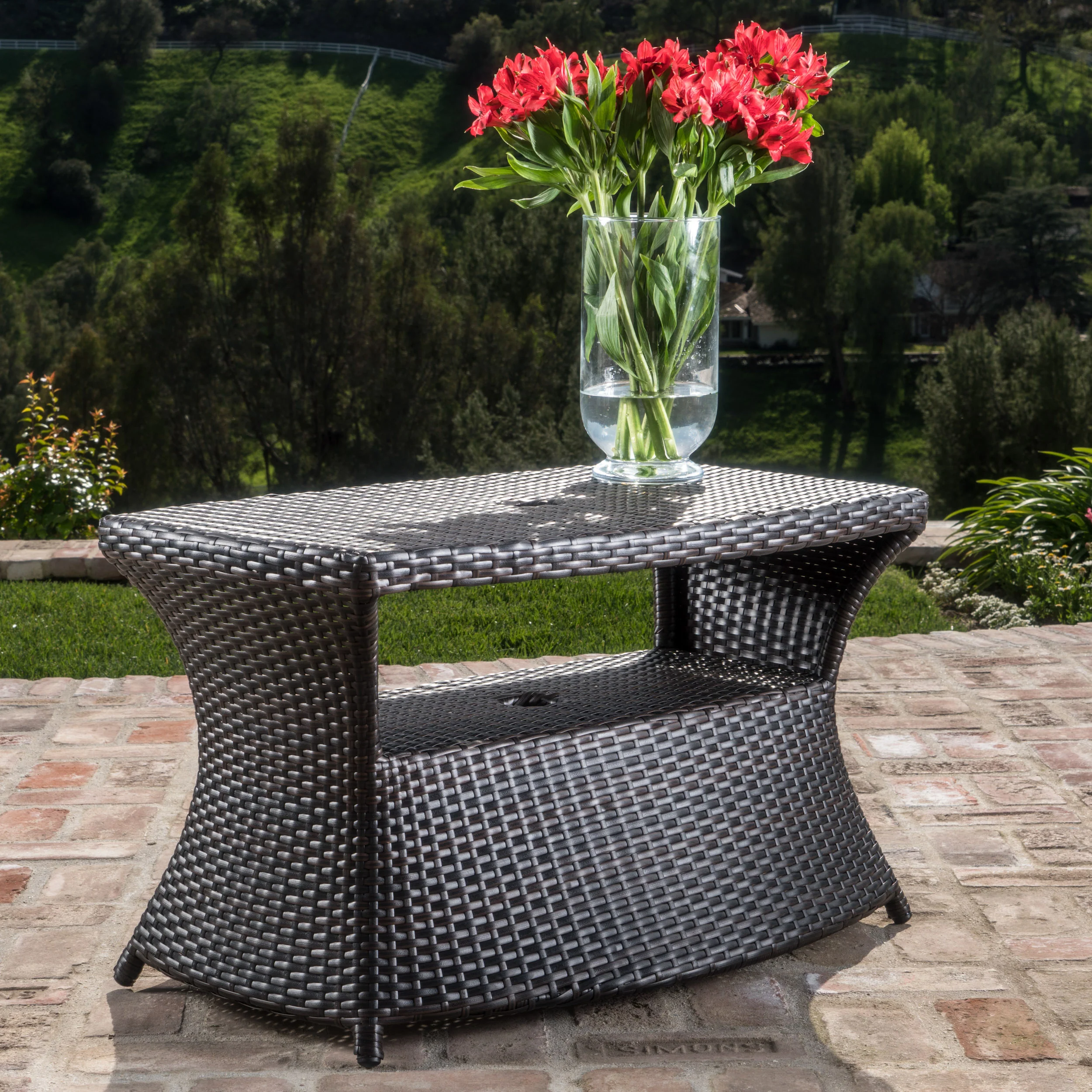 Walker Edison | Wicker Outdoor Patio Coffee Table - Image 4