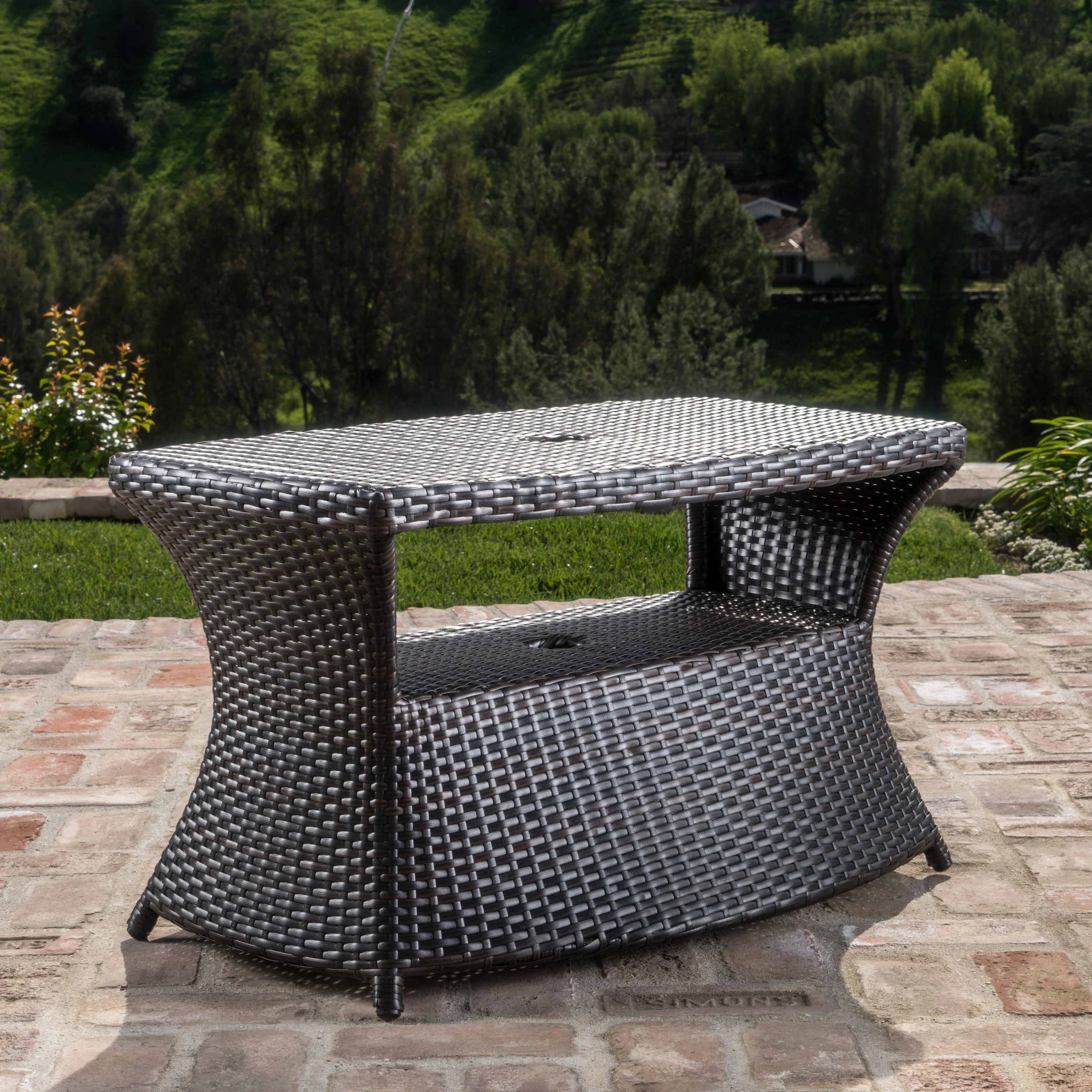 Walker Edison | Wicker Outdoor Patio Coffee Table - Image 5