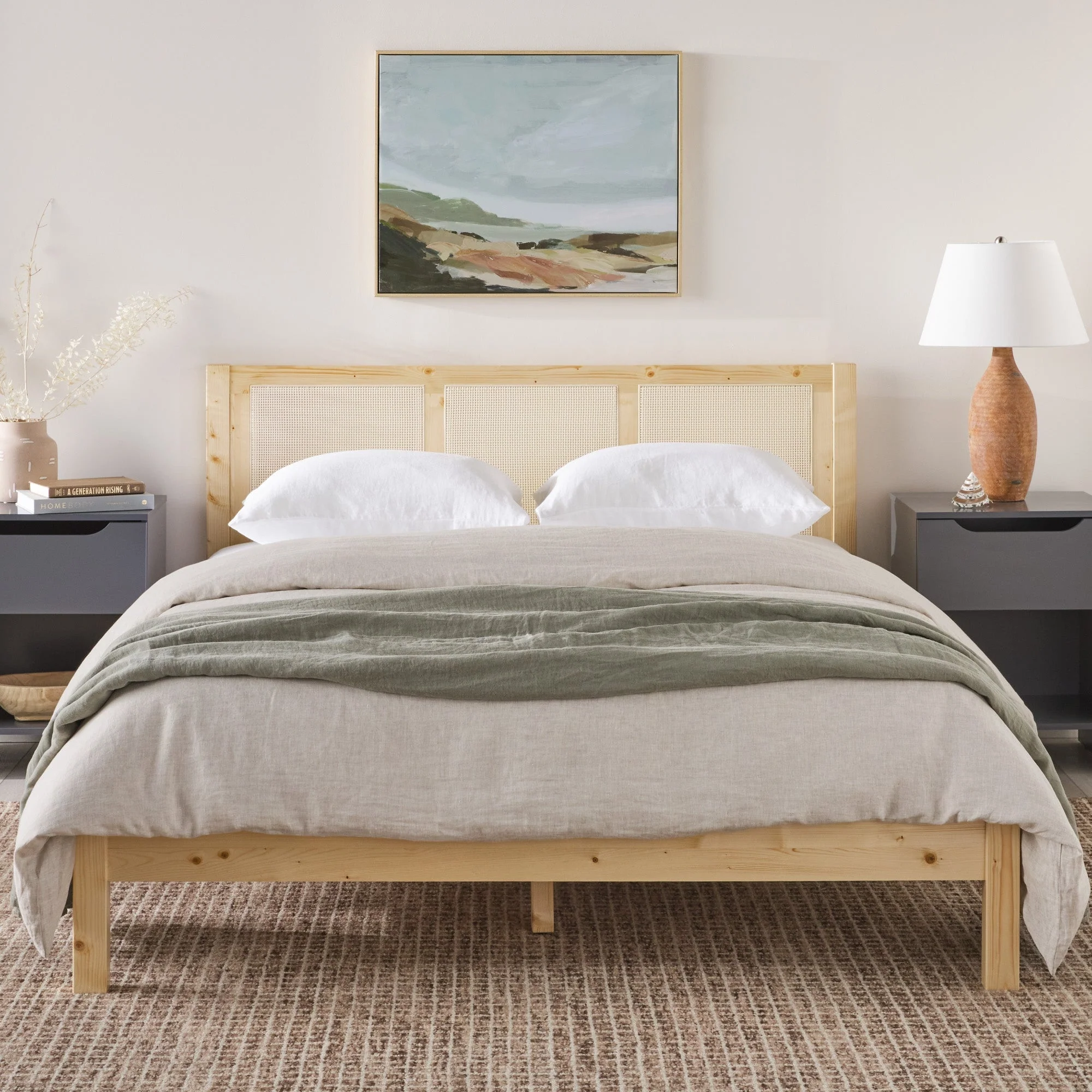 Yasmina Solid Wood Rattan Paneled Platform Bed (Queen or King) - Image 12