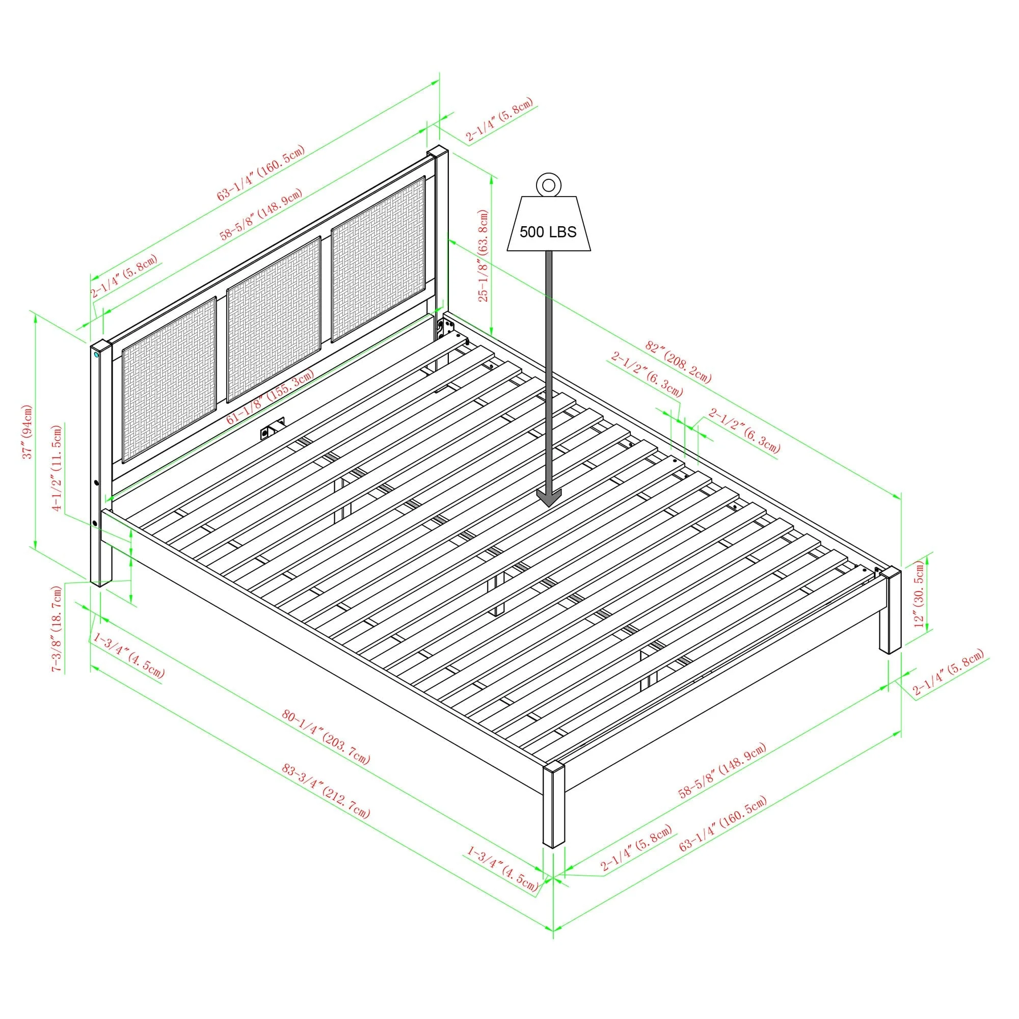 Yasmina Solid Wood Rattan Paneled Platform Bed (Queen or King) - Image 16