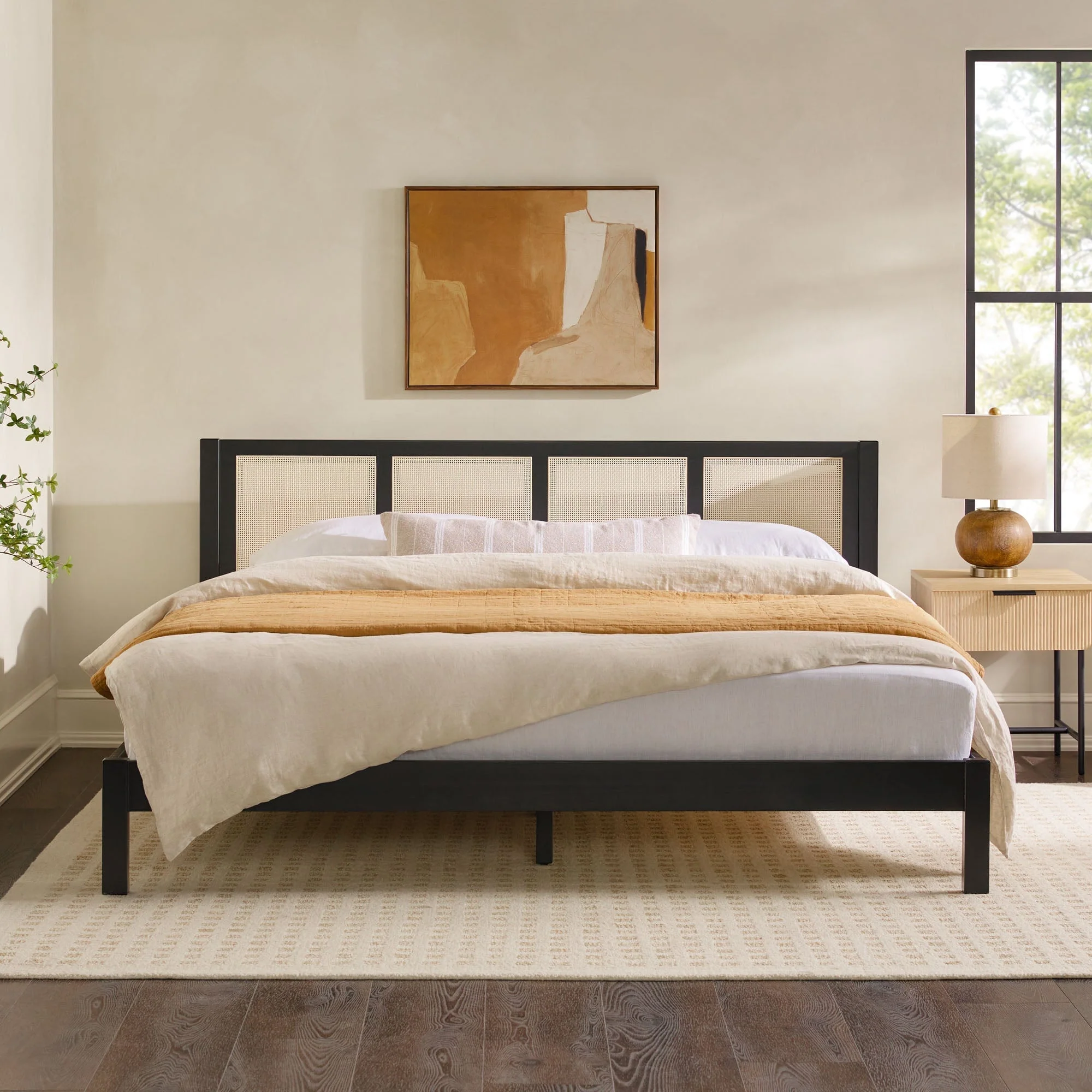 Yasmina Solid Wood Rattan Paneled Platform Bed (Queen or King) - Image 17
