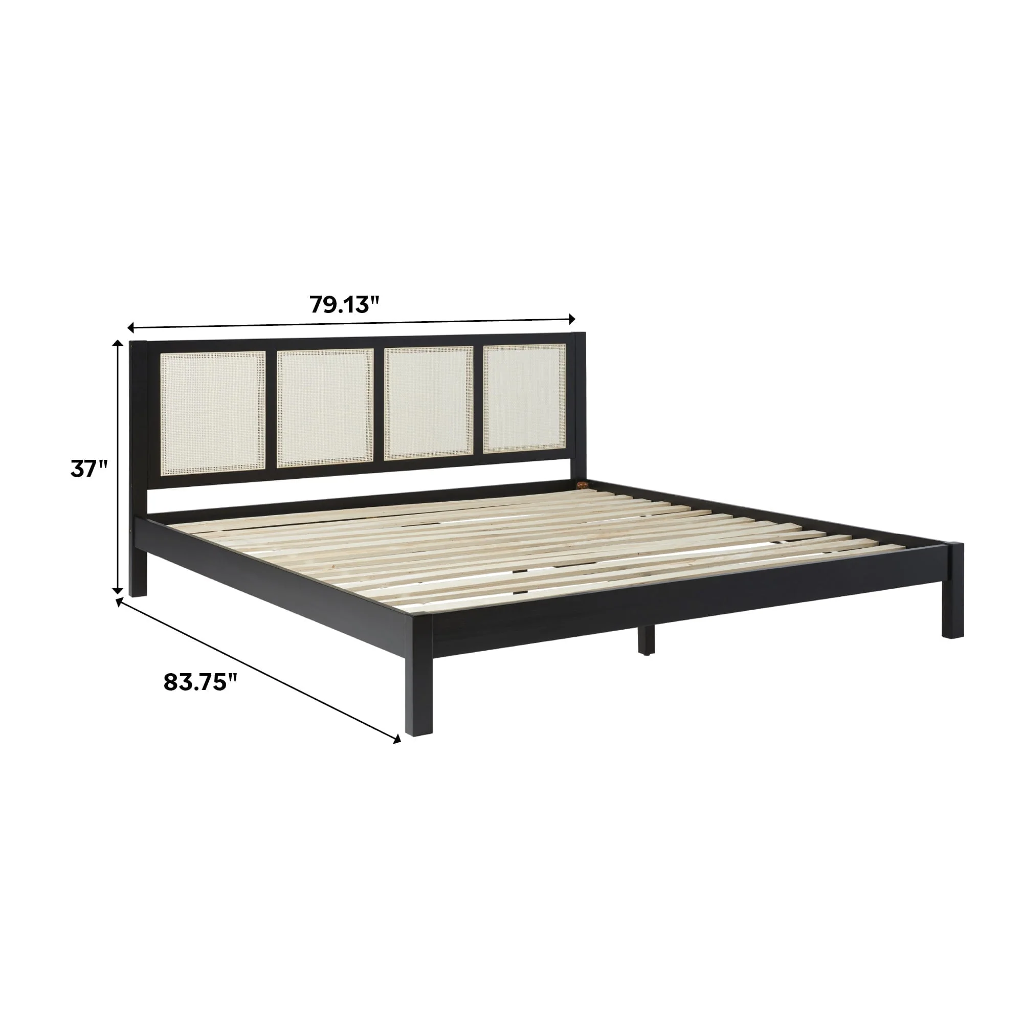 Yasmina Solid Wood Rattan Paneled Platform Bed (Queen or King) - Image 18