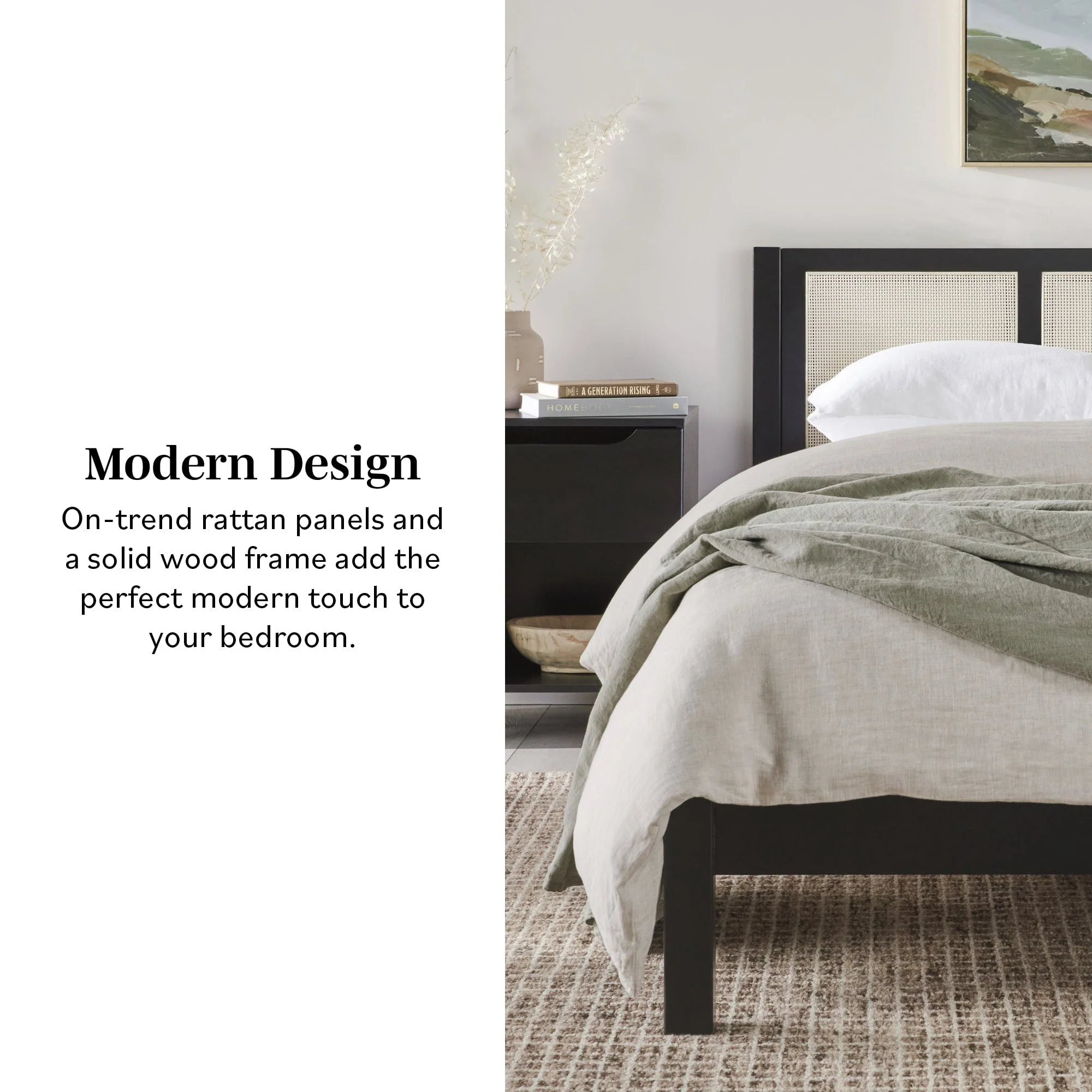 Yasmina Solid Wood Rattan Paneled Platform Bed (Queen or King) - Image 4